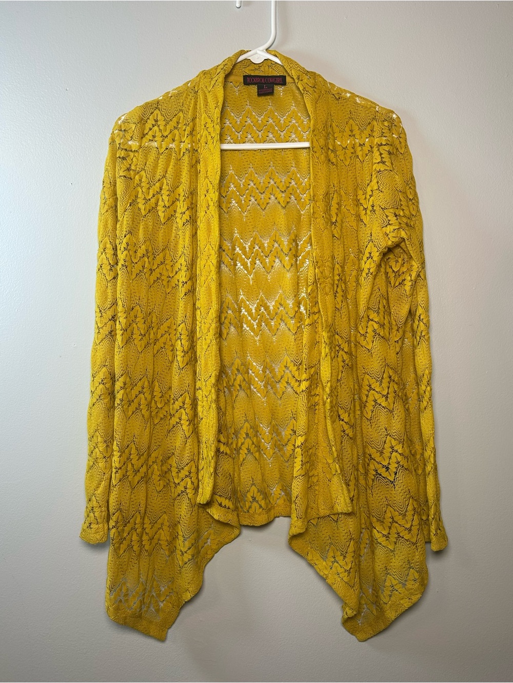 Rock & Roll Cowgirl Mustard Open-Front Sz Large Cardigan Boho Hippie Cowgirl